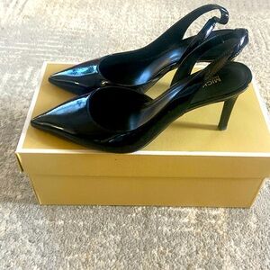 Michael Kors Alina Flex Black Patent Slingback Heels Size 6, Like New With Box